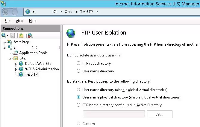 FTP User Isolation on Windows Server 2012 R2